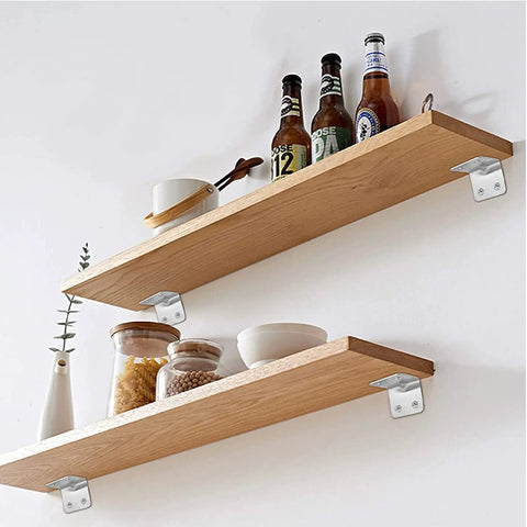 24 Pack Wood Corner Brackets 90 Degree L Shaped Stainless Steel With Screws for securing wooden shelves on a wall