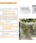 Ditch The Winter Chill With Adjustable Clear Window Insulation Kit Featuring Tough Adhesive Strips Reusable Plastic Film Wrap held by hands over foliage.