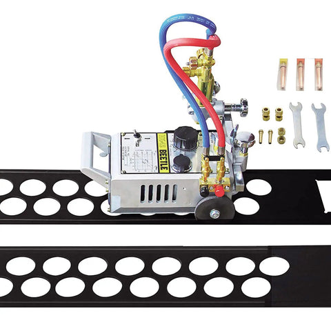 Shop Ready Heavy Duty Dual Track Gas Flame Cutter With Two Six Foot Guide Rails, showing cutting head and rail system.