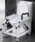 No Sweat Mobile Electric Commode Chair Smart Wireless Remote Auto Height Boost with supports over a toilet for seniors.