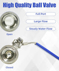 4 Pack 1/2 Inch Stainless Steel 304 Ball Valves NPT Female Full Port Heavy Duty Shut Off Valve With Locking Device, open and closed view