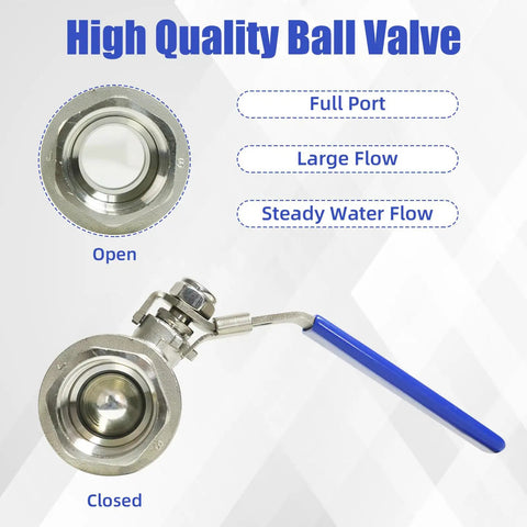 4 Pack 1/2 Inch Stainless Steel 304 Ball Valves NPT Female Full Port Heavy Duty Shut Off Valve With Locking Device, open and closed view