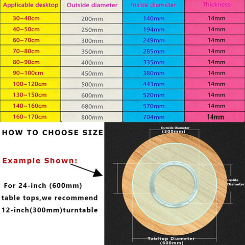 Size guide for Heavy Duty Swivel Base Turntable Kit For Glass Granite Or Wood Tables Aluminum Alloy Rotating Plate Hardware 32 Inch Diameter Ideal For Serving Displays Bookshelves And DIY Projects