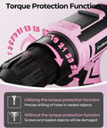 Close-up of the torque protection function on a Pink Cordless Drill Set For Women 20V Lightweight Electric Power Drill.