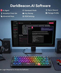 DarkBeacon.AI Software displayed on a monitor with a 65 Percent Mechanical Gaming Keyboard With Hall Effect Magnetic Switches and Lightning Fast Rapid Trigger.