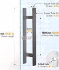 71 Inch Stainless Steel Push Pull Door Handle Set With Solid 304 Standoffs, Heavy Duty Commercial Grade, Matte Black Finish For Barn Glass And Interior Doors, Long Reach Pull Handles, Durable Easy Install Hardware, 1800mm dimensions
