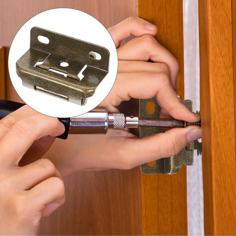 Installing self closing cabinet hinges set of 4 in iron with golden finish on wooden door using screwdriver