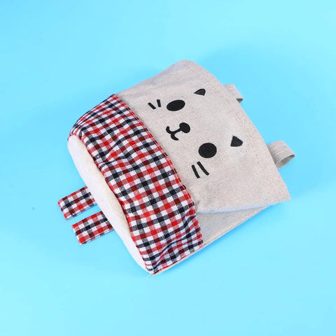 Wall Mounted Hanging Storage Bag Organizer With Solid Wooden Bar For Closets And Doorways Offers Nifty Multi Pockets For Remotes And Keys With Zero Drama Setup; cute cat design.