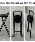 Foldable Metal Bar Stool 32 Inch Tall With Padded Seat shown folded for storage
