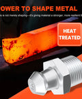 All In One 505 Piece Grease Fittings Kit showing heat-treated steel for durability with 90 degree elbow in zinc plated finish