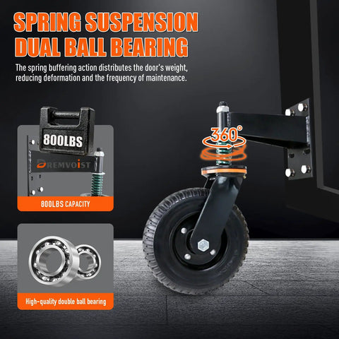 8 Inch Heavy Duty Gate Wheels For Fences And Metal Tube Gates Featuring Spring Loaded 360 Swivel Casters Rated For 800 Pounds with dual ball bearings