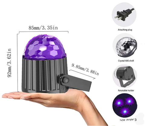 2 Pack UV Black Light Flood Lights With Plug 6W LED Neon Glow shown in hand with measurements and features