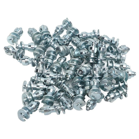 Heavy Duty Tungsten Steel Tire Spikes 50 Piece Set Anti Skid Snow Studs For Cars Trucks And Bikes, close-up of reusable screw studs.