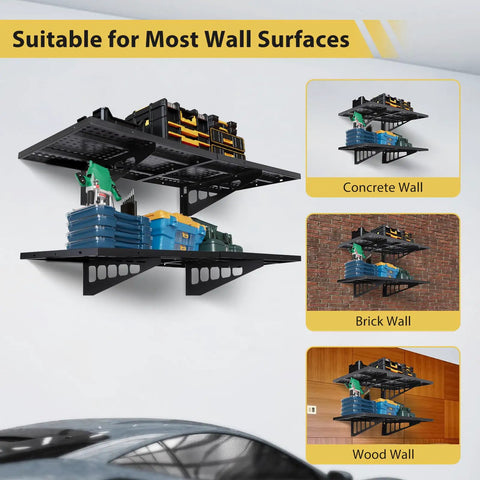 2 Pack 2x4 Foot Wall Mounted Garage Shelves With 4 Hooks Tough As Nails Heavy Duty Storage Racks on various wall types