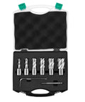 VEVOR annular cutter set, 6 pcs Weldon shank, M2AL high-speed steel, 1-inch depth, in portable case