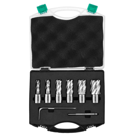 VEVOR annular cutter set, 6 pcs Weldon shank, M2AL high-speed steel, 1-inch depth, in portable case