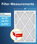 Premium Pleated 16x25x5 Air Filter MERV 11 Micro Allergen Defense 2-Pack for Home HVAC with dimensions 15.75x24.75x4.375 inches.