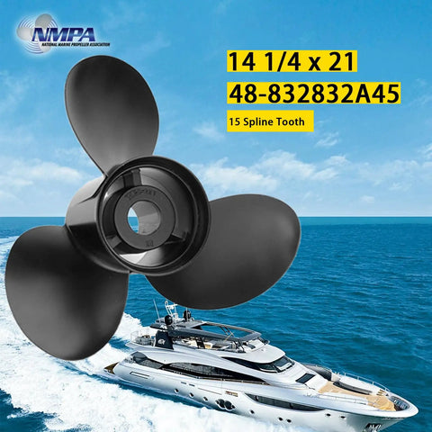 14 1/4x21 Boat Propeller For Mercury Mercruiser Alpha One And Bravo One Outboards, 3-Blade, 15 Spline, Hub Kit Included