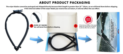No Sweat Swap Slick Sweep Windshield Wiper Blades Replacement Fit For Model S 2012 2025 Front All Season Car Glass Cleaner Natural Rubber Set Of Two Premium in packaging with bending notice.