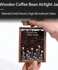 Solid Wood And Glass Coffee Bean Jar With One Way Degas Valve And Tight Lock Lid keep ya fresh brews alive, holding 120g of coffee beans.