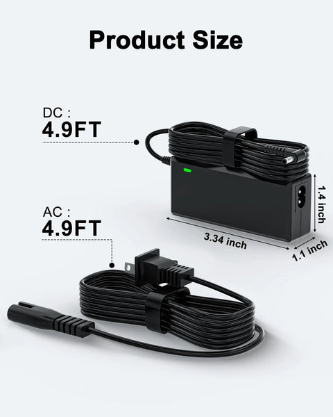 Image showing the product size of 12V Power Cord For Wahoo Kickr Core And WF123 Trainer with measurements and cable layout.