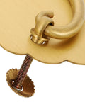 Close-up of vintage brass drawer pull handle with dual-hole mounting, showcasing old school Chinese style and antique look, 105x62mm size.