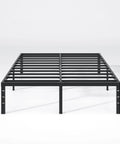 Front view of King Size Metal Bed Frame With Built In Storage Space Heavy Duty Sturdy Mattress Foundation Easy Assembly No Box Spring Needed Black 14 Inch Clearance King Size Bedroom Furniture For Modern Homes