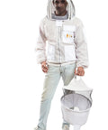 Beekeeping Fully Ventilated Jacket With Round Veil Unisex 2XL White Multi Color Heavy Duty Zippers Durable Double Stitched Pockets