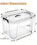 Product dimensions illustration for Heavy Duty 90 Quart Clear Storage Bins With Lids Six Pack including measurements.