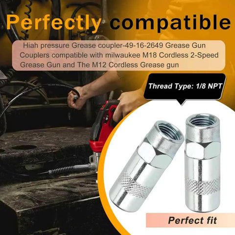 4-pack Milwaukee grease gun coupler tips, chrome-plated, 1/8 NPT thread, for M18/M12 cordless grease guns