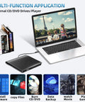 Portable External CD DVD Drive With USB 3.0 And USB C, Read Write ROM Burner For Laptops Desktops Windows Mac Linux, Plug And Play Optical Drive, Slim On The Go CD DVD Player, black slim external drive with laptop