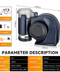 Badass Snail Air Horn Pumps Out Straight Up Knockout Volume For Trucks Cars And Bikes Featuring Built In Air Pump With Ready To Rock 12 Volt Wiring Relay Harness For Plug Play Installation, detailed side view with dimensions.