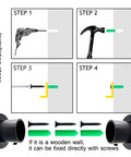 Installation steps for Heavy Duty Stainless Steel Closet Rod Brackets 4 Pack Fits One Point Two Five Inch Pipe shown with tools and anchors.