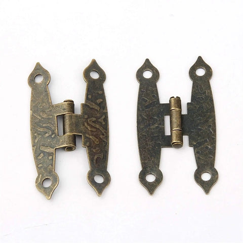 Antique Bronze Cabinet Hinges Set 65x34mm, 20 Pieces, 4 Holes, With Screws, Vintage Luggage Style Hardware shown