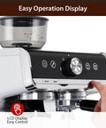 No Cap Best 20 Bar Espresso Machine With Built In Grinder And Stainless Steel Milk Frother For Creamy Cappuccinos featuring easy operation display.