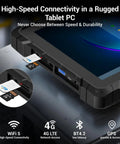 Rugged 10.1 Inch Tablet PC With Windows 11 Pro And Intel N100 Processor Featuring IP67 Waterproof Shield showing ports and SIM card slot.