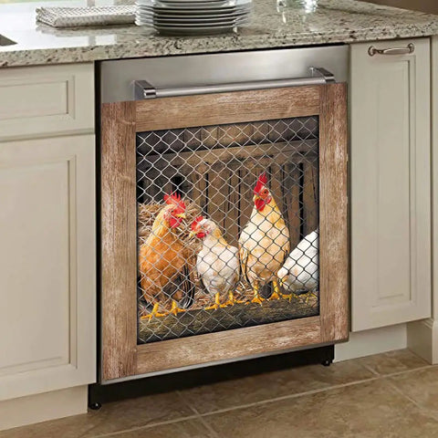 Rooster Magnetic Dishwasher Cover Sticker For Kitchens Fridge Door Panels Farmhouse Hen Decals 23 by 26 Inch