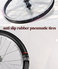 Ultimate 20 Inch Adult Tricycle With Large Rear Basket And Lid, pneumatic spoke wheels on aluminum hub, close-up view