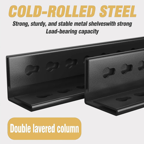 Heavy Duty Metal Five Tier Storage Shelving Unit For Garage, Home And Office, close-up of cold-rolled steel construction