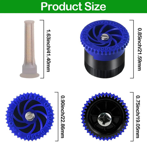 Variable Arc Sprinkler Nozzles 10 Pack Pop Up Head Replacements For Killing It On The Lawn Fully Adjustable 360 Degree Spray Pattern dimensions shown.