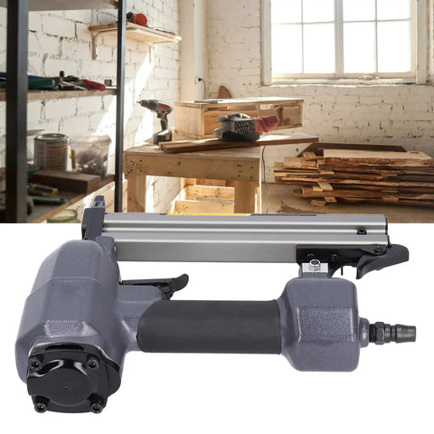 Heavy Duty Pneumatic Brad Nailer Built For Low Air Draw And Zero Jamming Issues For Breakneck Nailing Speed On Woodworking and Home Reno Projects You Will Love in a workshop setting.