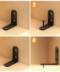 Black Stainless Steel L Brackets Set of 18 With 72 Screws Storage Tin installation images on corner of wooden furniture.