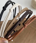Super Snuggly 5 Piece Thin Leather Headband Set For Women With Cool Knotted Details, showing five colors and details.