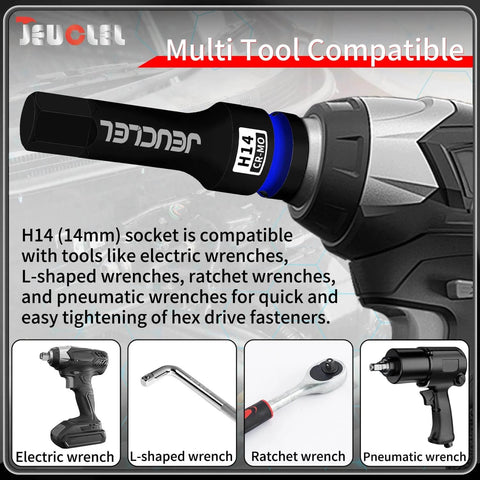 14mm Hex Impact Socket Two Pack, 1/2 Inch Drive, Lengthened Cr-Mo Steel H14 Allen Socket on electric wrench