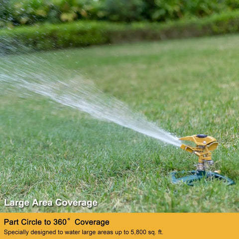 Heavy Duty Metal Pulsating Impact Lawn Sprinkler With Zinc Base watering large grass area, 360 degree adjustable circular coverage