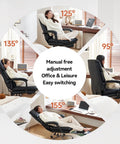 Ergonomic Executive Office Chair With Recline And Pullout Footrest angles showing manual adjustment options