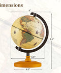 Six Inch Mini Vintage Rotating Globe With Curved Alloy Stem And Solid Wooden Base, Printed World Map Desk Decor