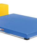 Heavy Duty Rock Solid Electric Hydraulic Scissor Lift Table With 53 By 36 Inch Steel Platform, 2000 Pound Capacity, side view of blue platform.