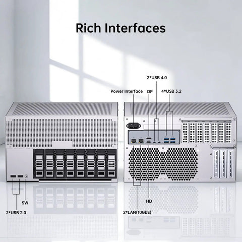 Eight Bay Desktop Nas Tower Armed With Intel Core Ultra 9 Chipset And Thirty Two Gb Ram Serving Up Knockout Speed With Dead Simple Config For Heavy Data Loads That Need Maximum Throughput Every Single Day showcasing rich interface ports.