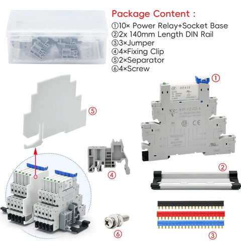 Heavy Duty Pro Grade Electromechanical Relay Pack Of 10 110V 120V AC DC HF41F 60 ZS 1NO 1NC 6 Amp SPDT with accessories